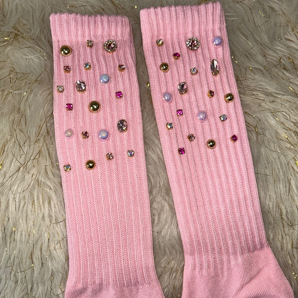 Pink Bling Gemstones Slouch Socks